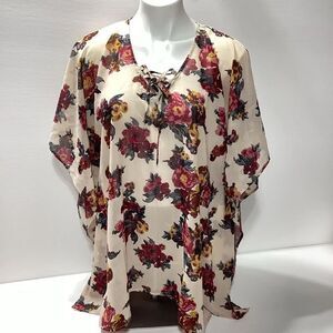 Gold Coast Cover-Up Sheer Tunic Top Floral Pullover M/L NWT